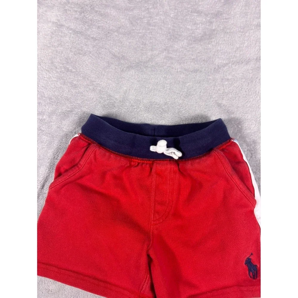 Polo Ralph Lauren Boys Shorts 2T Red Drawstring Elastic Waist Side Stripe